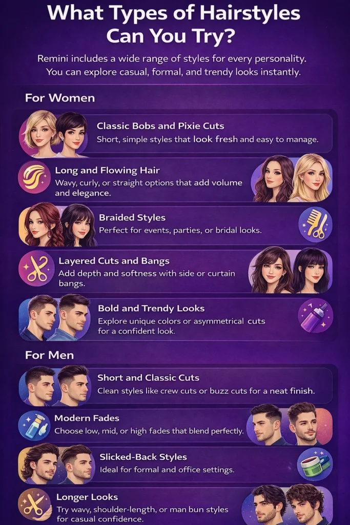 Remini ai hair salon features infographic