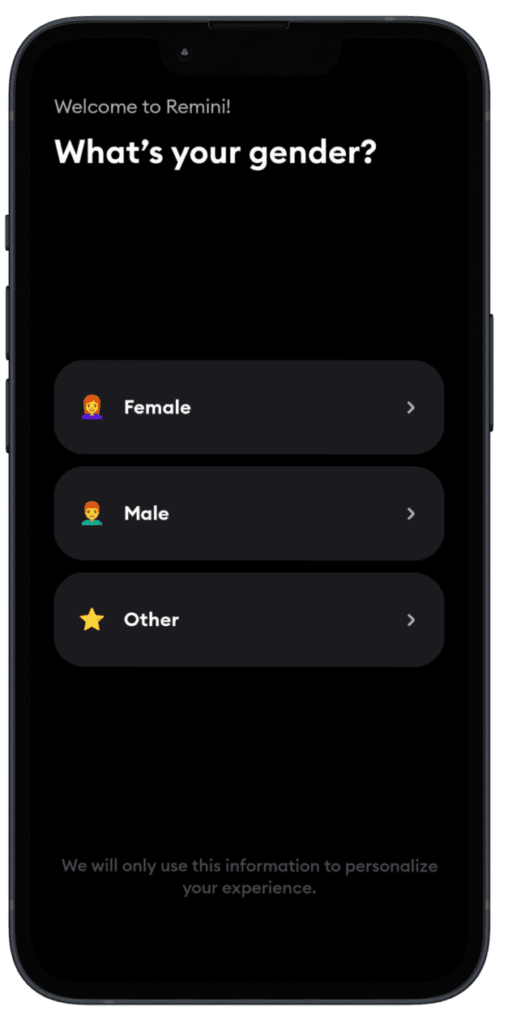 set your gender in remini ai app