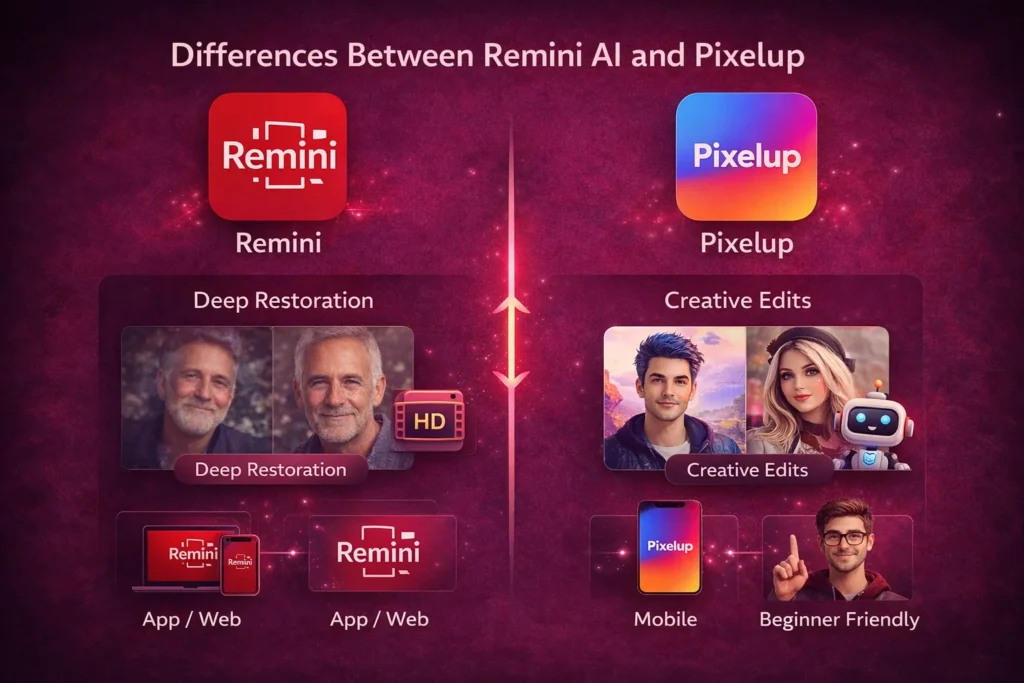 Differences Between Remini AI and Pixelup What is Differences Between Remini AI and Pixelup?